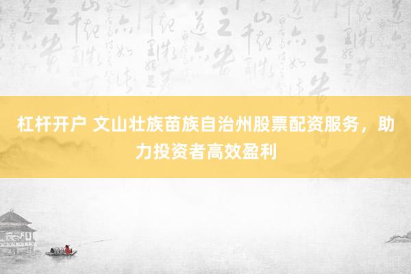 杠杆开户 文山壮族苗族自治州股票配资服务，助力投资者高效盈利