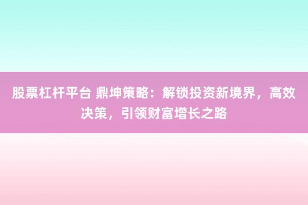 股票杠杆平台 鼎坤策略：解锁投资新境界，高效决策，引领财富增长之路