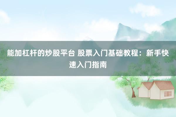 能加杠杆的炒股平台 股票入门基础教程：新手快速入门指南