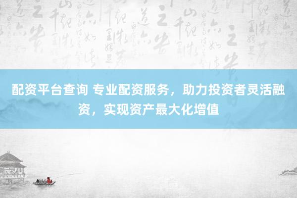 配资平台查询 专业配资服务，助力投资者灵活融资，实现资产最大化增值