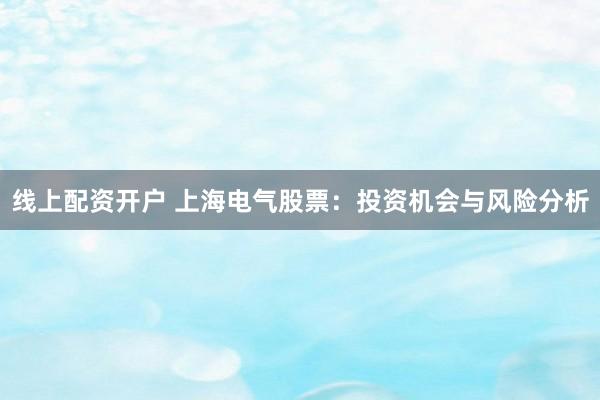 线上配资开户 上海电气股票：投资机会与风险分析
