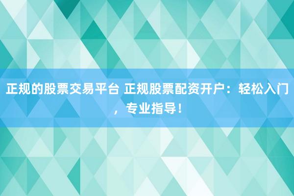 正规的股票交易平台 正规股票配资开户：轻松入门，专业指导！