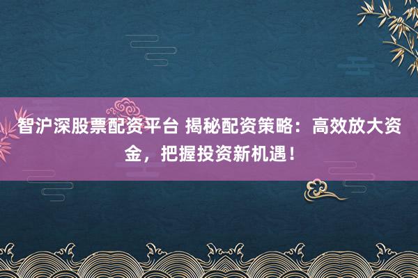 智沪深股票配资平台 揭秘配资策略:高效放大资金,把握投资新机遇!