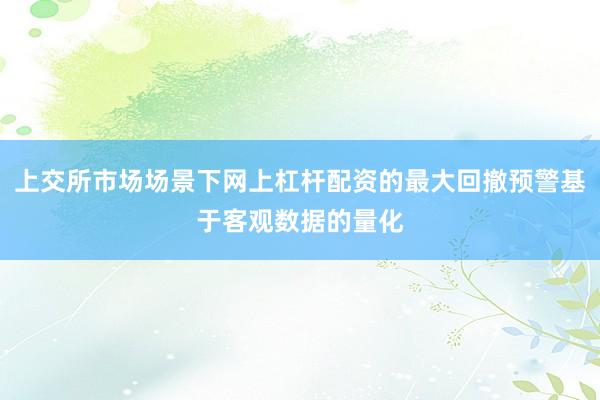 上交所市场场景下网上杠杆配资的最大回撤预警基于客观数据的量化