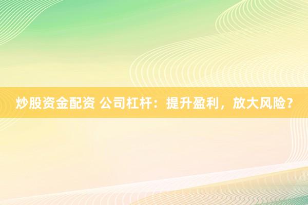 炒股资金配资 公司杠杆：提升盈利，放大风险？