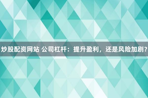 炒股配资网站 公司杠杆：提升盈利，还是风险加剧？